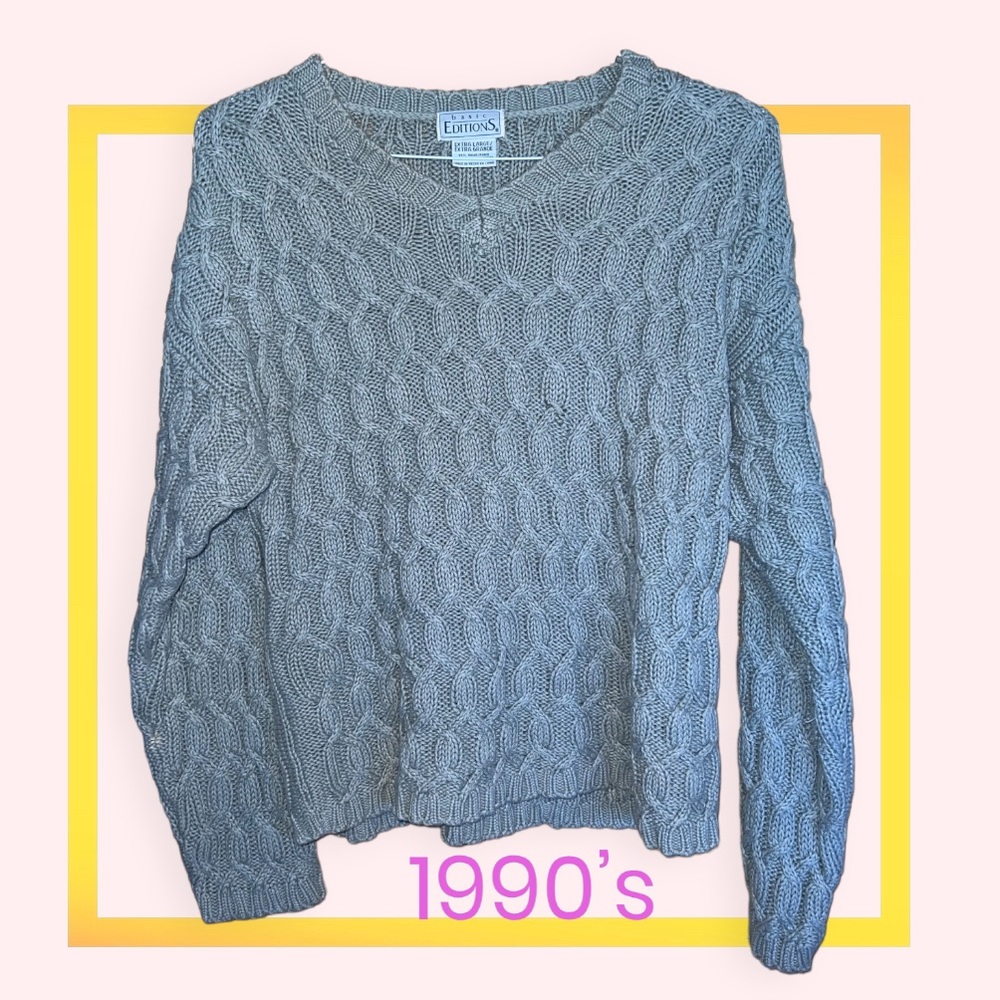 90’s Vintage Cable Knit V-Neck Sweater